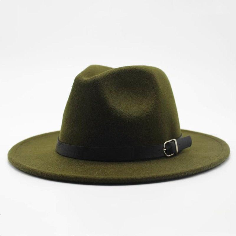 Vintage Winter Autumn Woolen Women Men Belt Buckle Fedora Hat Classic Wide Brim Floppy Hat Retro Warm Top Hat Vintage Cap Women Fedoras Durable Hat Stevvex