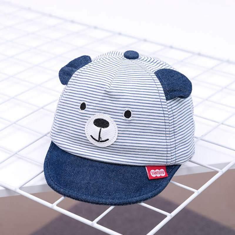 Cartoon Bear Baby Hat Cap Adjustable Baseball Cap Cute Striped Cotton Kids Sun Hat for Baby Boys Stevvex