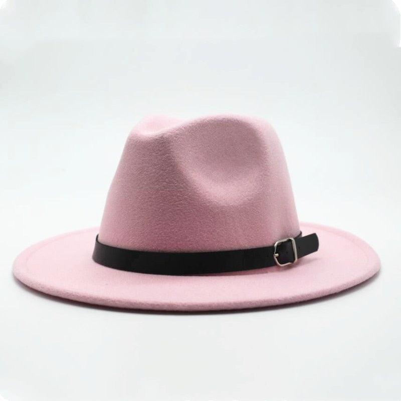 Vintage Winter Autumn Woolen Women Men Belt Buckle Fedora Hat Classic Wide Brim Floppy Hat Retro Warm Top Hat Vintage Cap Women Fedoras Durable Hat Stevvex