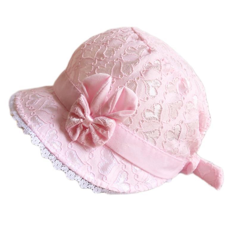 Cute Princess Baby Hat With Bow Solid Color Lace Hollow for Baby Girl Cap Toddler Kids Beach Bucket Hats In Retro Design Stevvex