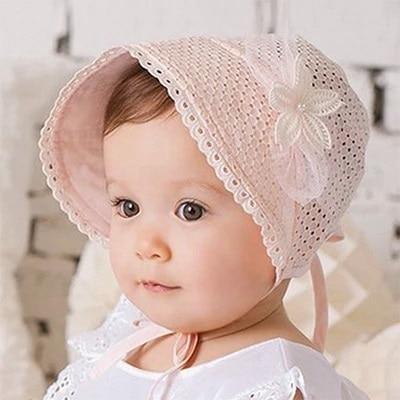 Cute Princess Baby Hat With Bow Solid Color Lace Hollow for Baby Girl Cap Toddler Kids Beach Bucket Hats In Retro Design Stevvex