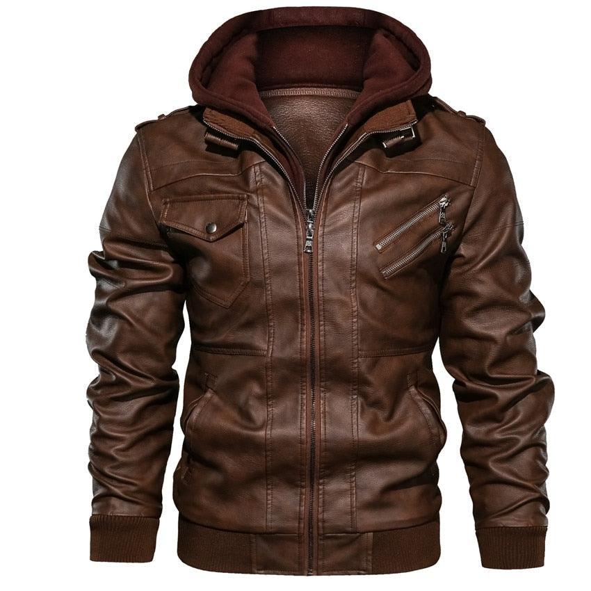 New Men's Leather Jackets Autumn Casual Motorcycle PU Jacket Biker Leather Clothing Men's Hooded Jackets Male Warm Comfortable Vintage Casual Motorcycle Jacket Stevvex