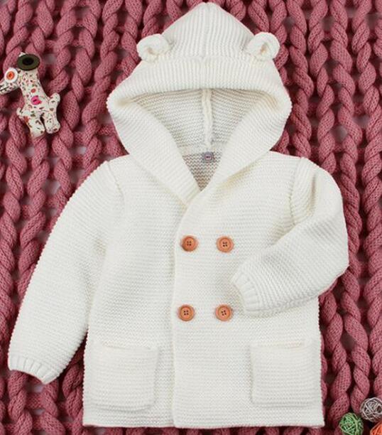 Knitting Cardigan Warm Long Sleeve Hooded Sweaters for Newborn Infant Stevvex
