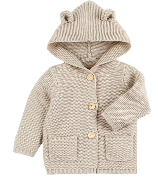 Knitting Cardigan Warm Long Sleeve Hooded Sweaters for Newborn Infant Stevvex
