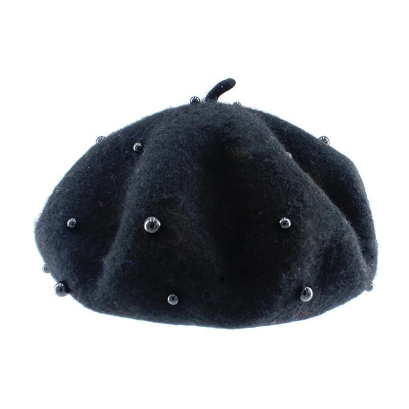 Modern Art Wool Baby Hat with Pearls Cat Candy Color Retro Baby Girl Cap Kids Beret Hats for Girls Stevvex