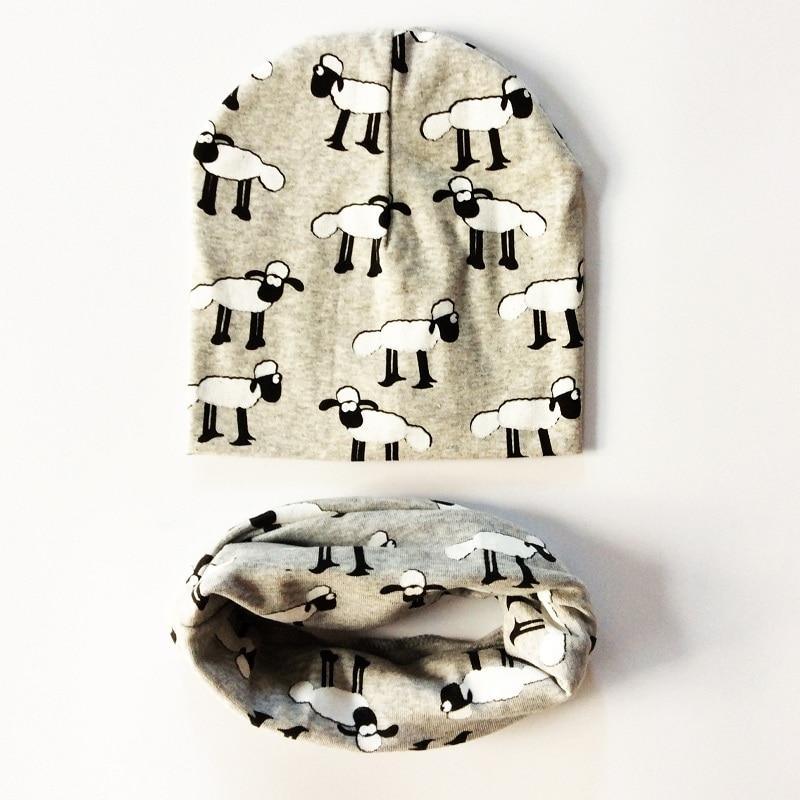 Modern Children Girls Cartoon Sheep Printing Cotton Hat and Scarf Animal Pattern Kids Caps Baby Beanie Stevvex