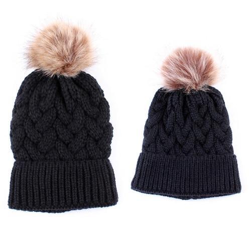 Luxury Modern Cute Kids Girls Hats Mother & Daughter Warm Knitted Hat And Caps Winter Newborn Baby Cap Stevvex