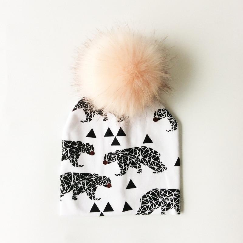 Luxury Modern Unique Toddler Boys and Girls Cartoon Printing Cotton Pompom Cap For Baby Beanie Hat With Pompon For Kids Stevvex