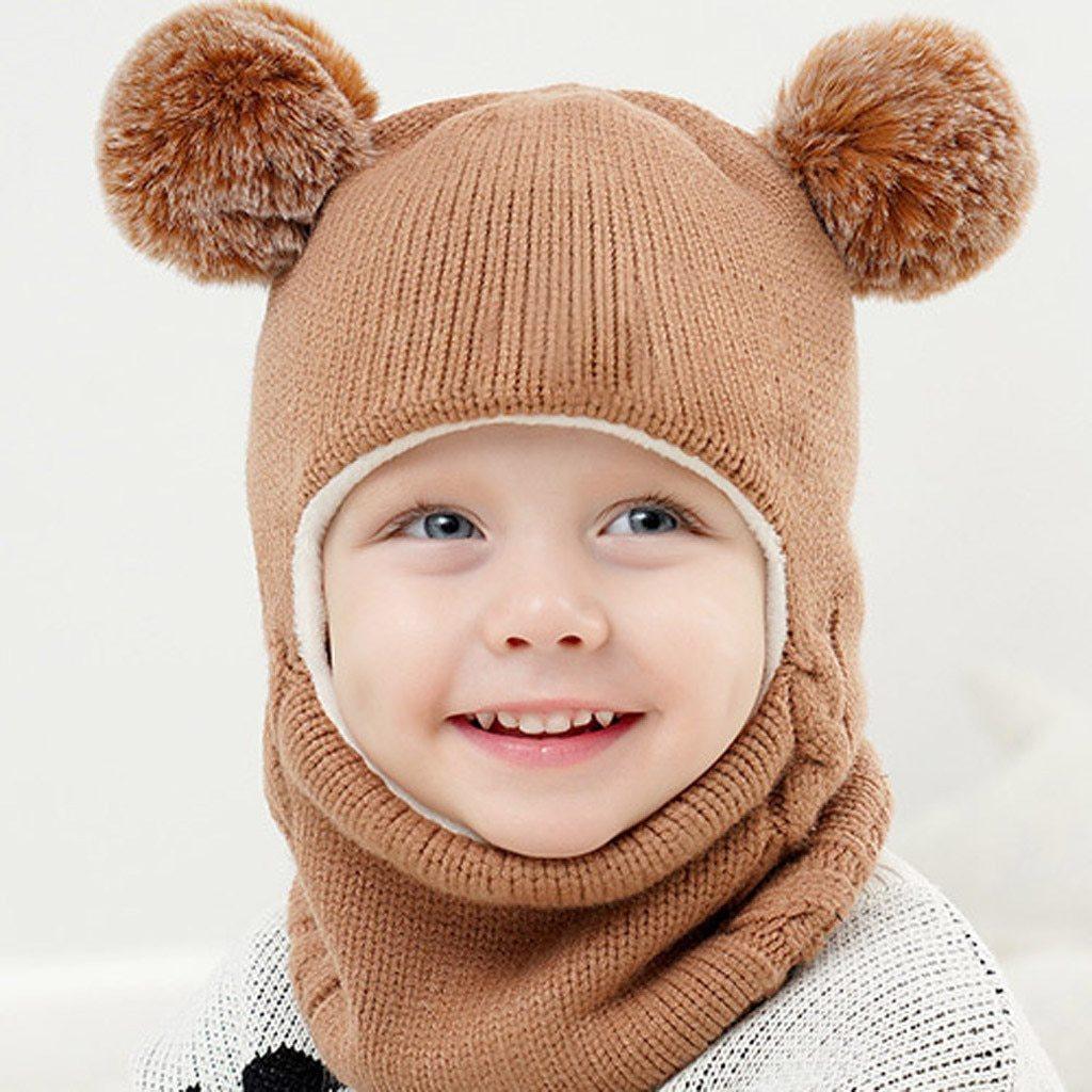 Modern New Kids Winter Hats Ears Girls Boys Children Warm Caps Scarf Set Baby Knitted Cute Cap For Winter For Boys and Girls Stevvex