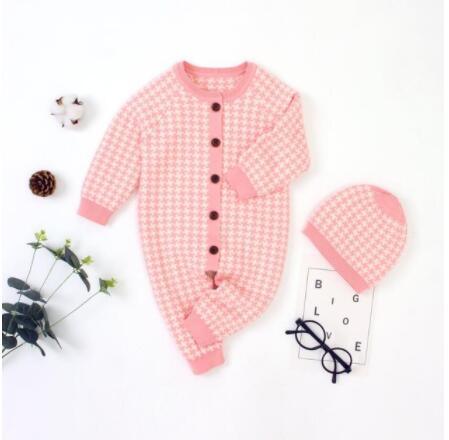 Knitted Newborn Baby Clothes Cotton Baby Romper With Plaid Hat Infant Toddler Jumpsuit For Girls And Boys Stevvex