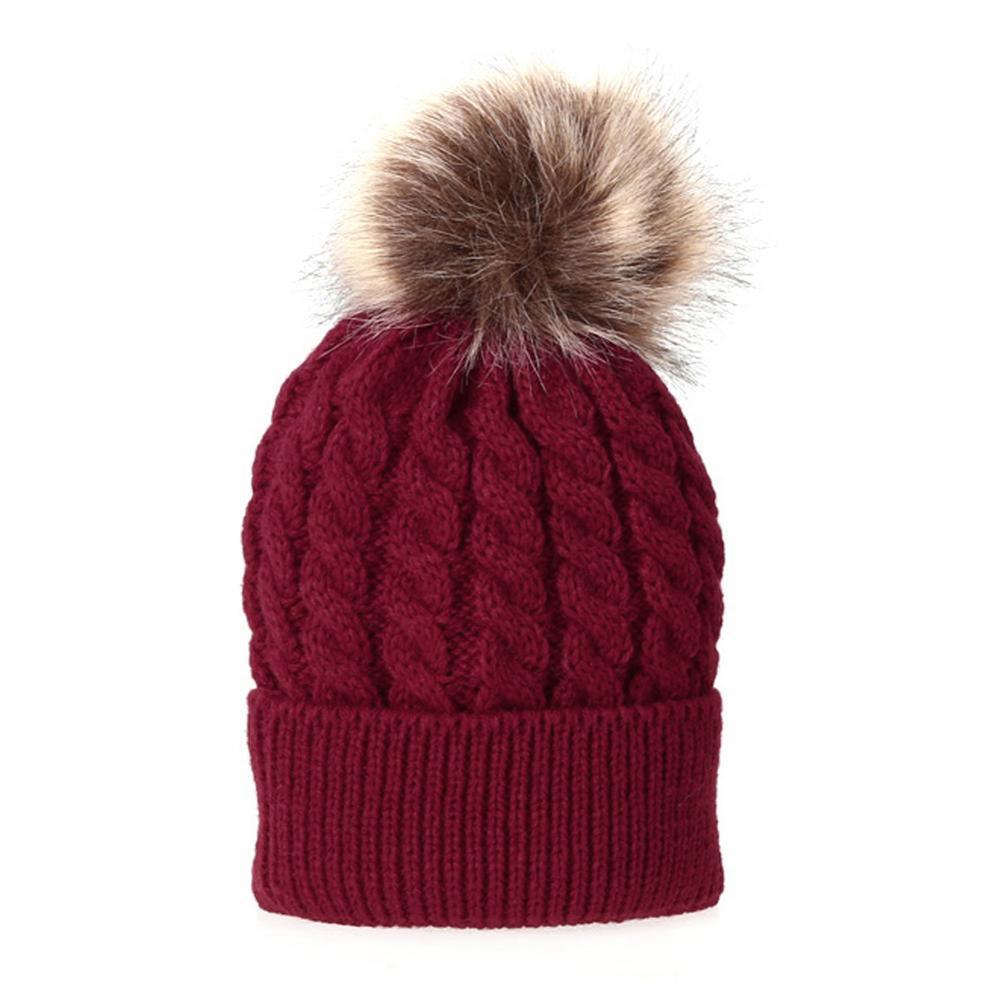 Fashion Parent-child Caps Cute Infant Baby Pom Pom Cap Winter Double Fur Ball Hat Baby Mom Warm Knitted Hat Stevvex