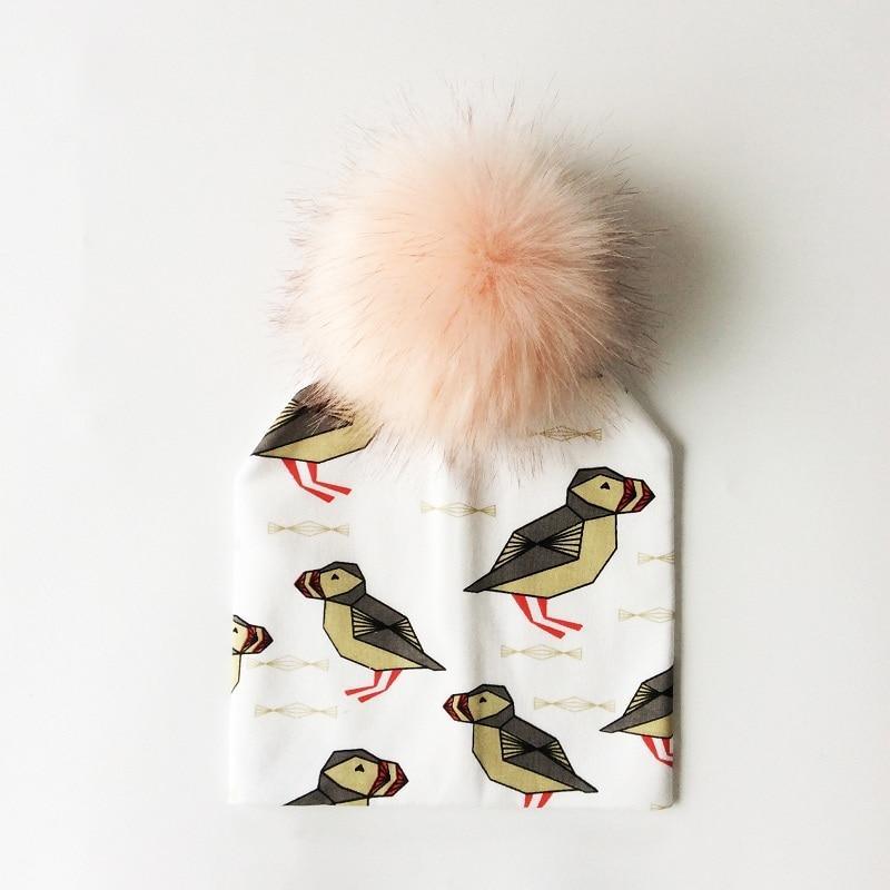 Luxury Modern Unique Toddler Boys and Girls Cartoon Printing Cotton Pompom Cap For Baby Beanie Hat With Pompon For Kids Stevvex