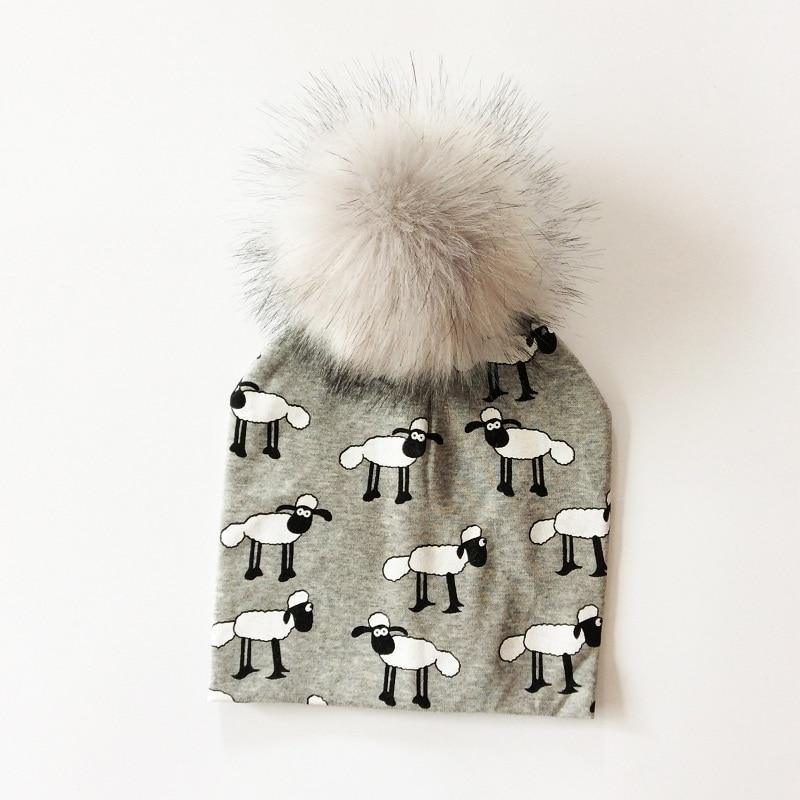 Luxury Modern Unique Toddler Boys and Girls Cartoon Printing Cotton Pompom Cap For Baby Beanie Hat With Pompon For Kids Stevvex