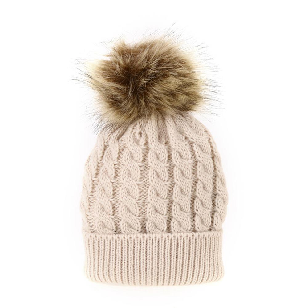 Fashion Parent-child Caps Cute Infant Baby Pom Pom Cap Winter Double Fur Ball Hat Baby Mom Warm Knitted Hat Stevvex