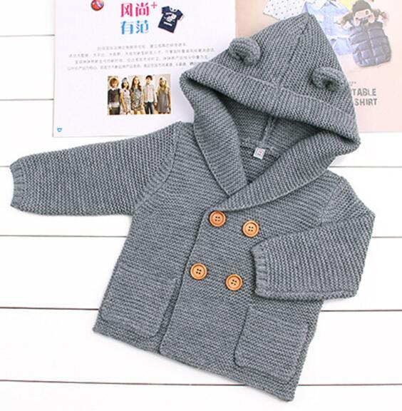 Knitting Cardigan Warm Long Sleeve Hooded Sweaters for Newborn Infant Stevvex