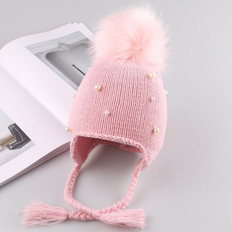 Beautiful Newborn Cute Pearl Winter Warm Knit Pompom Hats Infant Kids Soft Hat For Baby Boy And Girls Stevvex