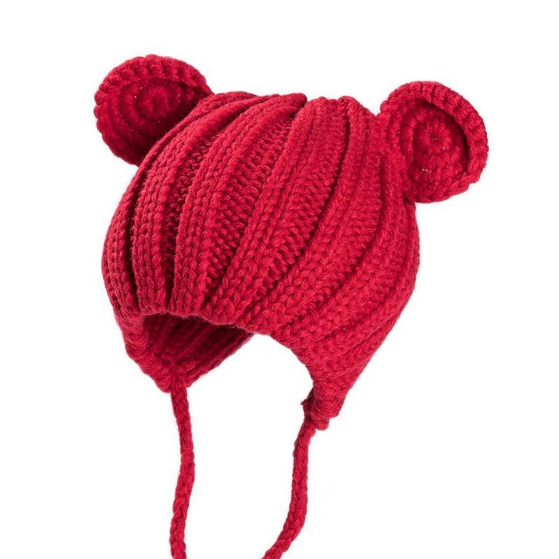 Luxury Modern Baby Knitted Winter Hat with Ears Cartoon Lace-up Children Kids Baby Bonnet Cap In Winter Cozy Style Stevvex
