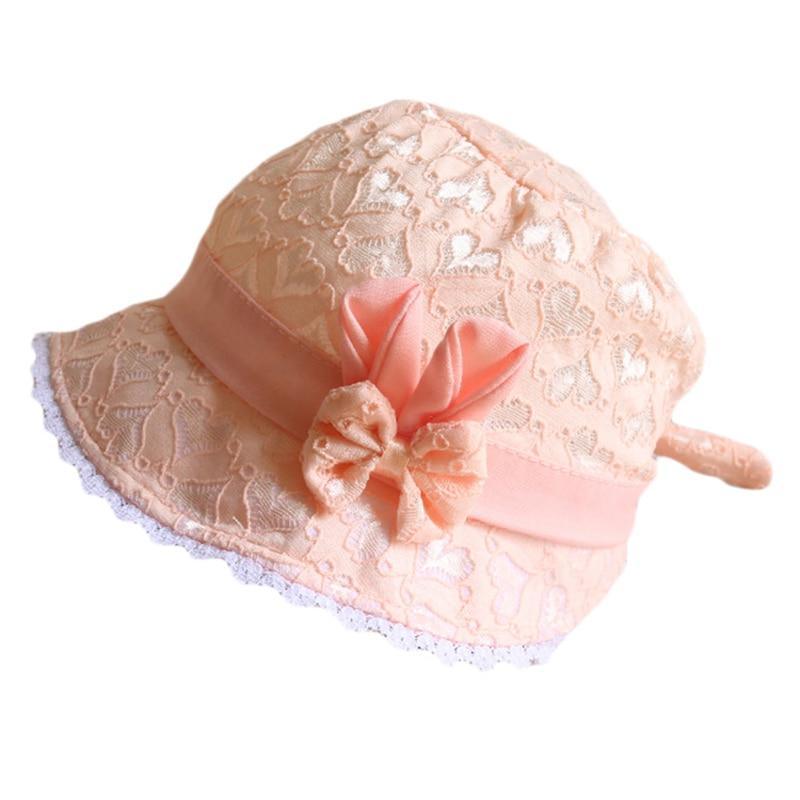 Cute Princess Baby Hat With Bow Solid Color Lace Hollow for Baby Girl Cap Toddler Kids Beach Bucket Hats In Retro Design Stevvex