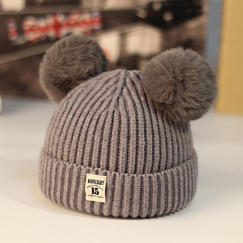 Modern Trend New Baby Beanies Hats Children Knitted Pompom Winter Autumn Cute Cap  Warm Girl Hat With Two Balls Stevvex