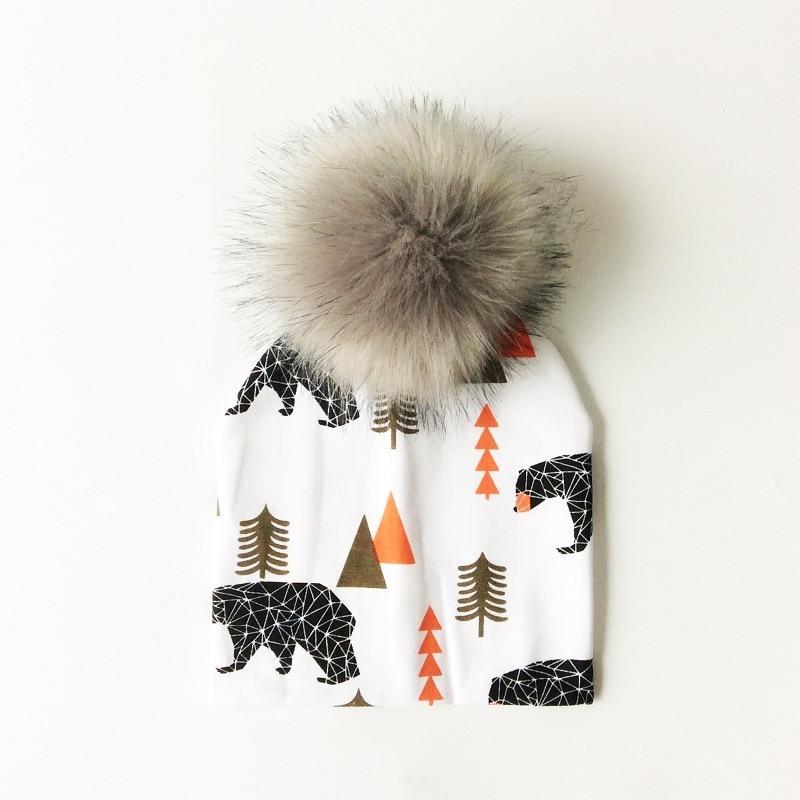 Luxury Modern Unique Toddler Boys and Girls Cartoon Printing Cotton Pompom Cap For Baby Beanie Hat With Pompon For Kids Stevvex
