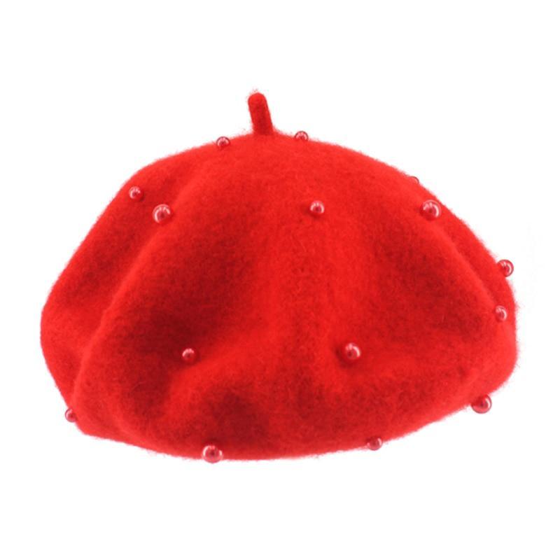 Modern Art Wool Baby Hat with Pearls Cat Candy Color Retro Baby Girl Cap Kids Beret Hats for Girls Stevvex