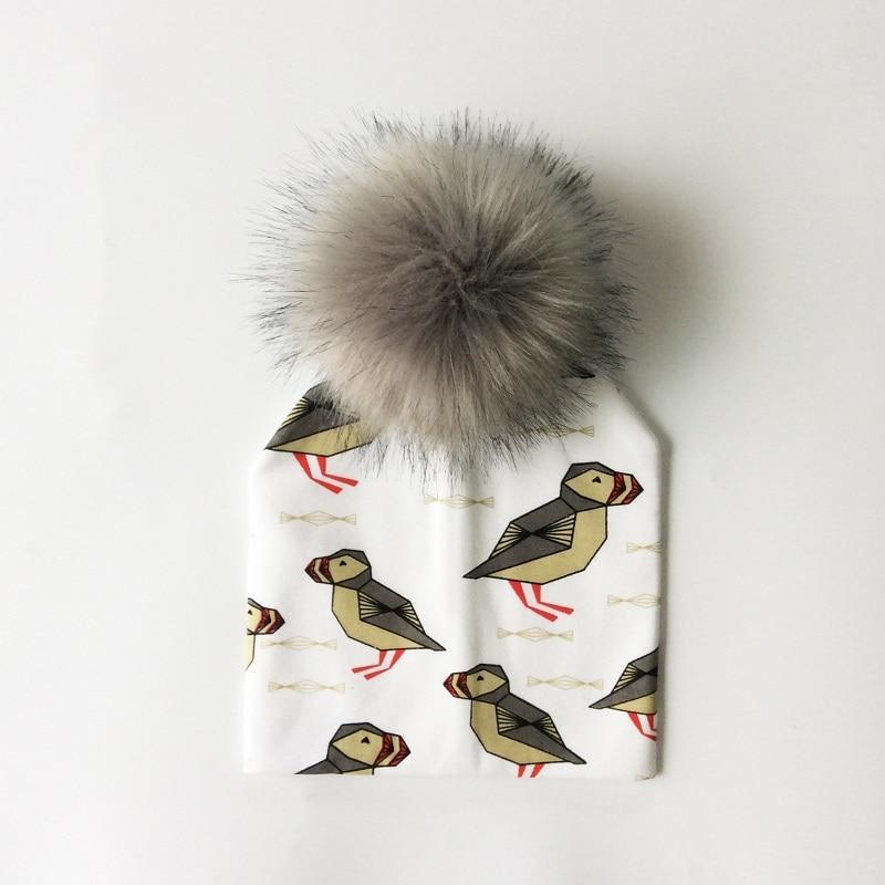 Luxury Modern Unique Toddler Boys and Girls Cartoon Printing Cotton Pompom Cap For Baby Beanie Hat With Pompon For Kids Stevvex
