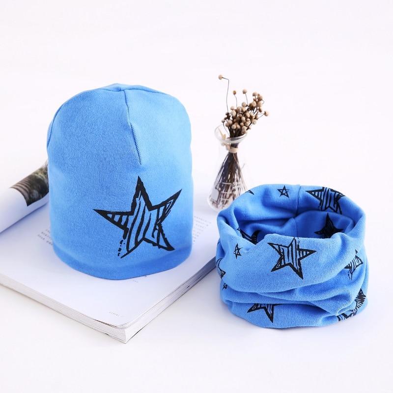 Star Print Cotton Hat And Scarf  Baby Beanie Kids Caps Children's Accessories For Boys and Girls Stevvex