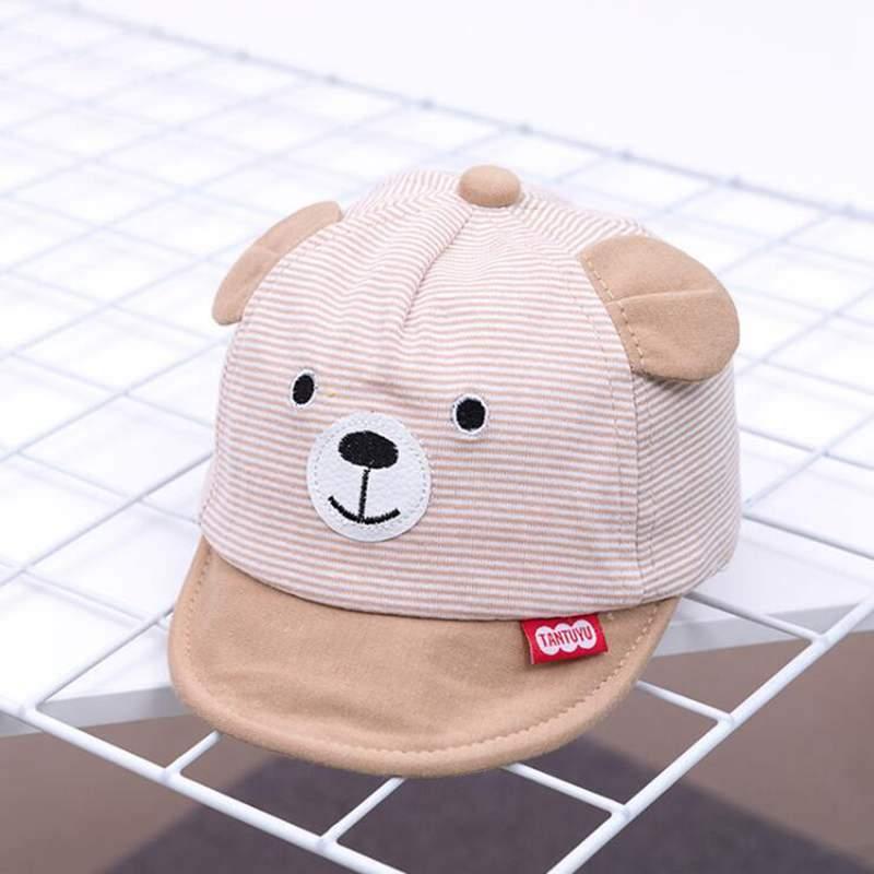 Cartoon Bear Baby Hat Cap Adjustable Baseball Cap Cute Striped Cotton Kids Sun Hat for Baby Boys Stevvex