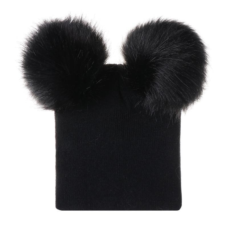 New Trend Baby Winter Hat Knitted Warm Double Fur Pompom Caps Beanies For Girls In Modern Design Stevvex