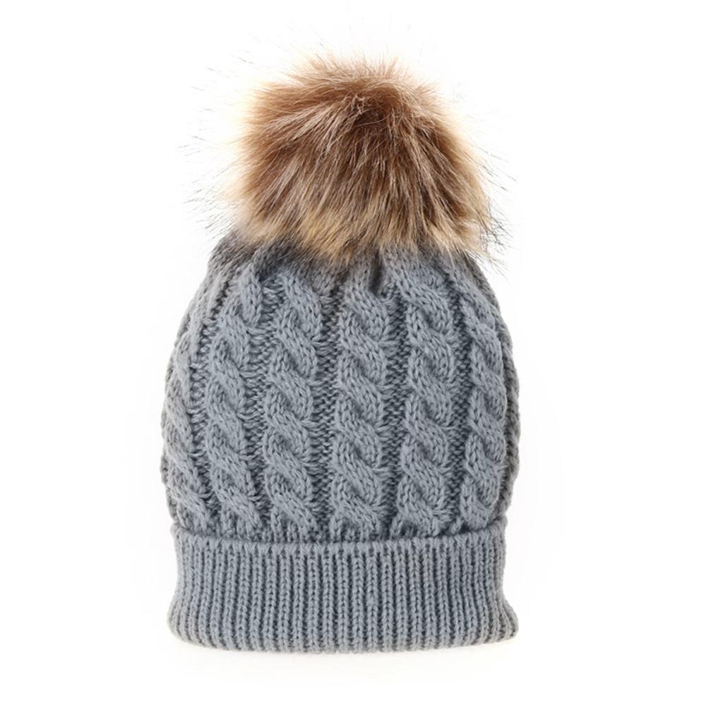 Fashion Parent-child Caps Cute Infant Baby Pom Pom Cap Winter Double Fur Ball Hat Baby Mom Warm Knitted Hat Stevvex