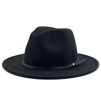 Women Men Wool Vintage Black Fedora Hat With Wide Unique Fedora Hats With Belt Buckle For Men Women Brim Gentleman Elegant Lady Winter Autumn Soft Caps Stevvex