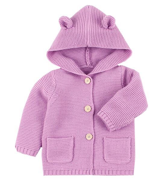 Knitting Cardigan Warm Long Sleeve Hooded Sweaters for Newborn Infant Stevvex