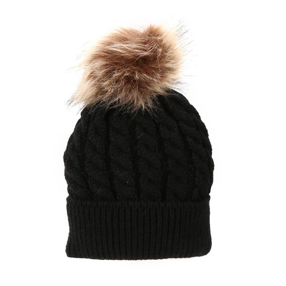 Fashion Parent-child Caps Cute Infant Baby Pom Pom Cap Winter Double Fur Ball Hat Baby Mom Warm Knitted Hat Stevvex