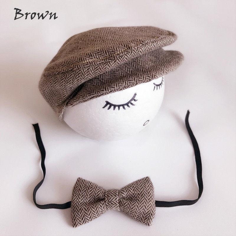 Modern Set Baby Newborn Peaked Beanie Cap Hat Bow Tie Photo Photography Prop Infant Boy Caps In elegant Modern Design Stevvex