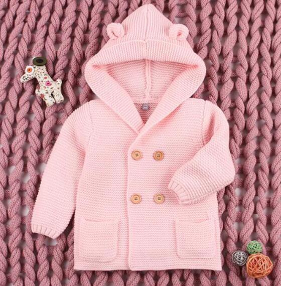 Knitting Cardigan Warm Long Sleeve Hooded Sweaters for Newborn Infant Stevvex