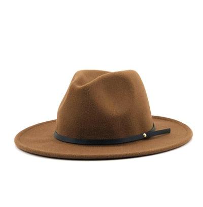 Women Men Wool Vintage Black Fedora Hat With Wide Unique Fedora Hats With Belt Buckle For Men Women Brim Gentleman Elegant Lady Winter Autumn Soft Caps Stevvex