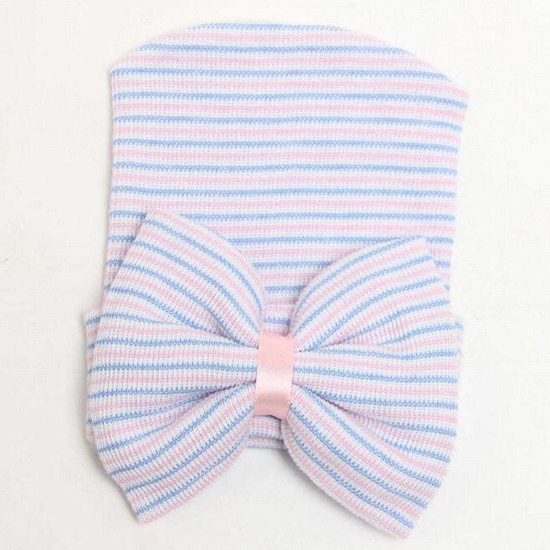 Newborn Baby Girls Striped Headband Headwear Toddler Soft Hat with Bow For Baby Girls Stevvex