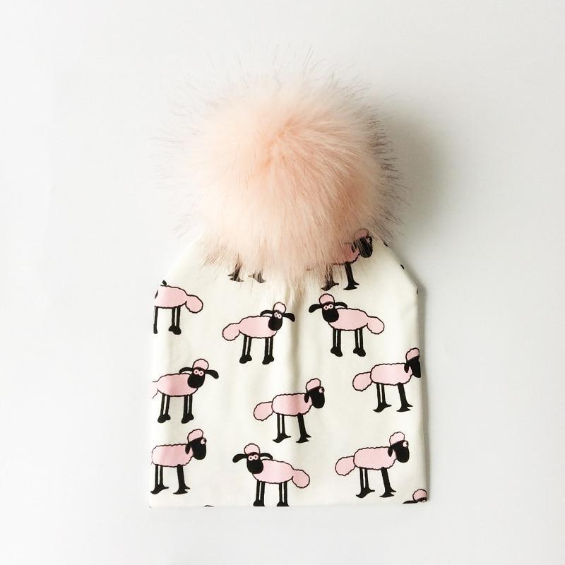 Luxury Modern Unique Toddler Boys and Girls Cartoon Printing Cotton Pompom Cap For Baby Beanie Hat With Pompon For Kids Stevvex