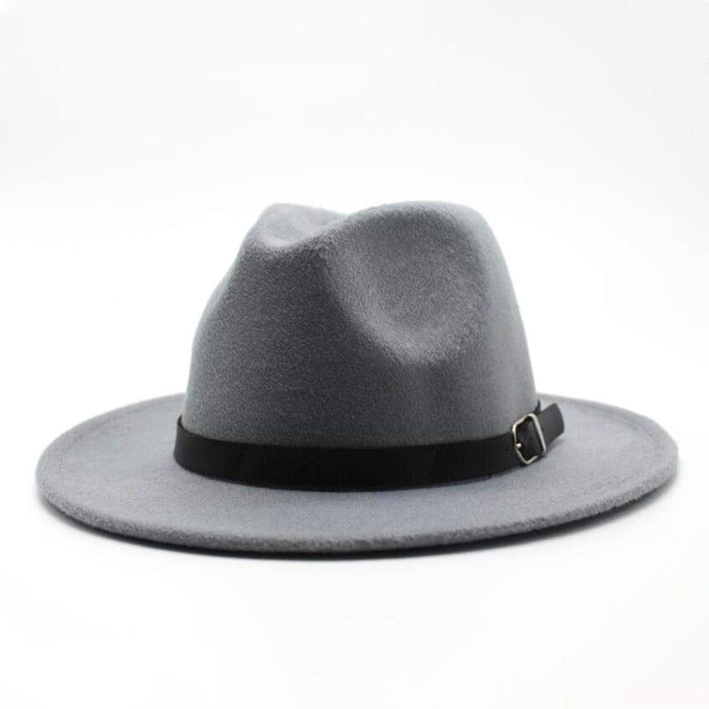 Vintage Winter Autumn Woolen Women Men Belt Buckle Fedora Hat Classic Wide Brim Floppy Hat Retro Warm Top Hat Vintage Cap Women Fedoras Durable Hat Stevvex