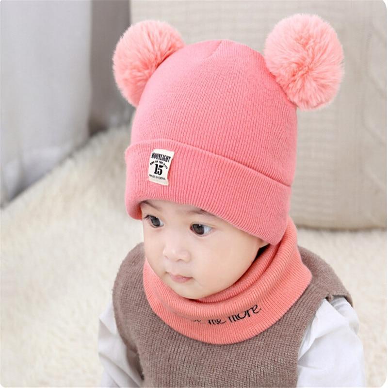 2 Pieces Baby Beanies Cap and Scarf Set Baby Kid Solid Color Plush Ball Baby Girls Hat And Scarf Set For Boys and Girls Kids In Modern Design Stevvex
