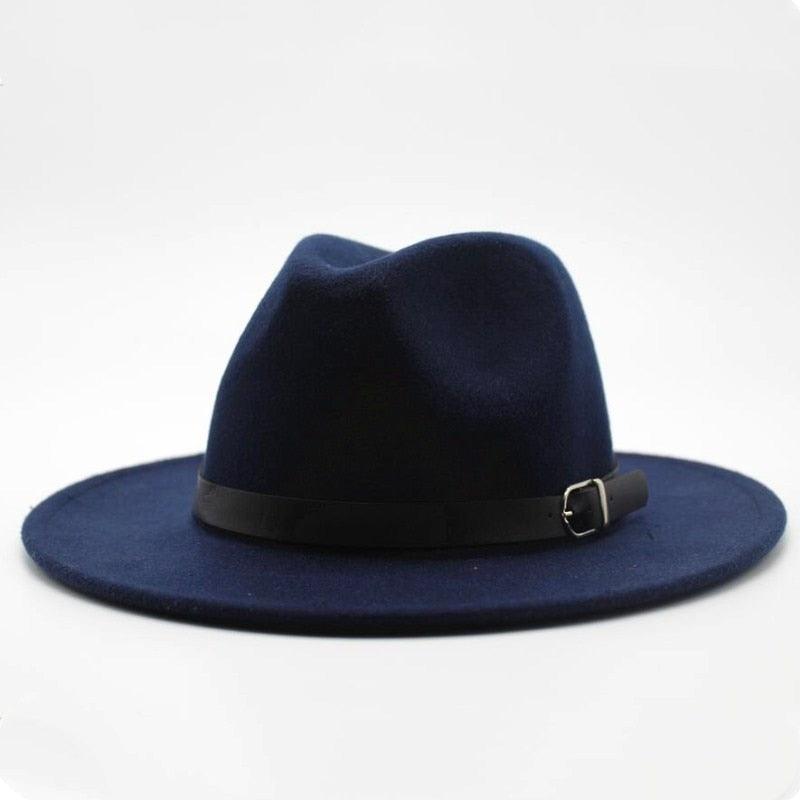 Vintage Winter Autumn Woolen Women Men Belt Buckle Fedora Hat Classic Wide Brim Floppy Hat Retro Warm Top Hat Vintage Cap Women Fedoras Durable Hat Stevvex