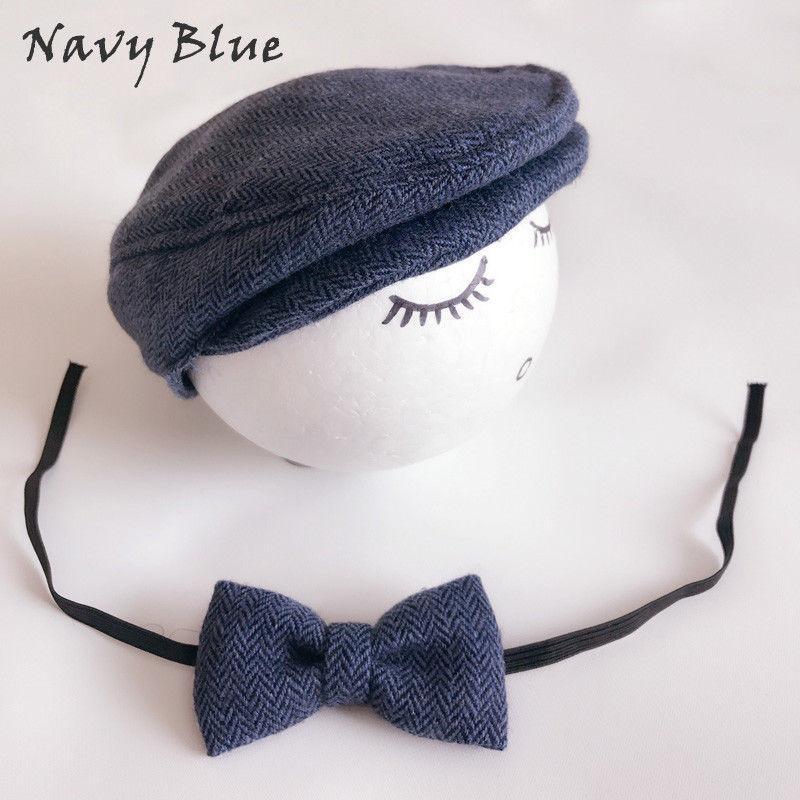 Modern Set Baby Newborn Peaked Beanie Cap Hat Bow Tie Photo Photography Prop Infant Boy Caps In elegant Modern Design Stevvex
