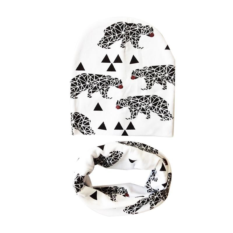 Modern Children Girls Cartoon Sheep Printing Cotton Hat and Scarf Animal Pattern Kids Caps Baby Beanie Stevvex