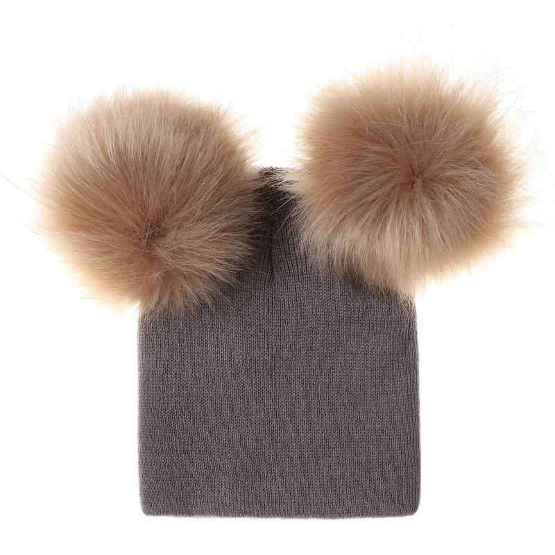 New Trend Baby Winter Hat Knitted Warm Double Fur Pompom Caps Beanies For Girls In Modern Design Stevvex