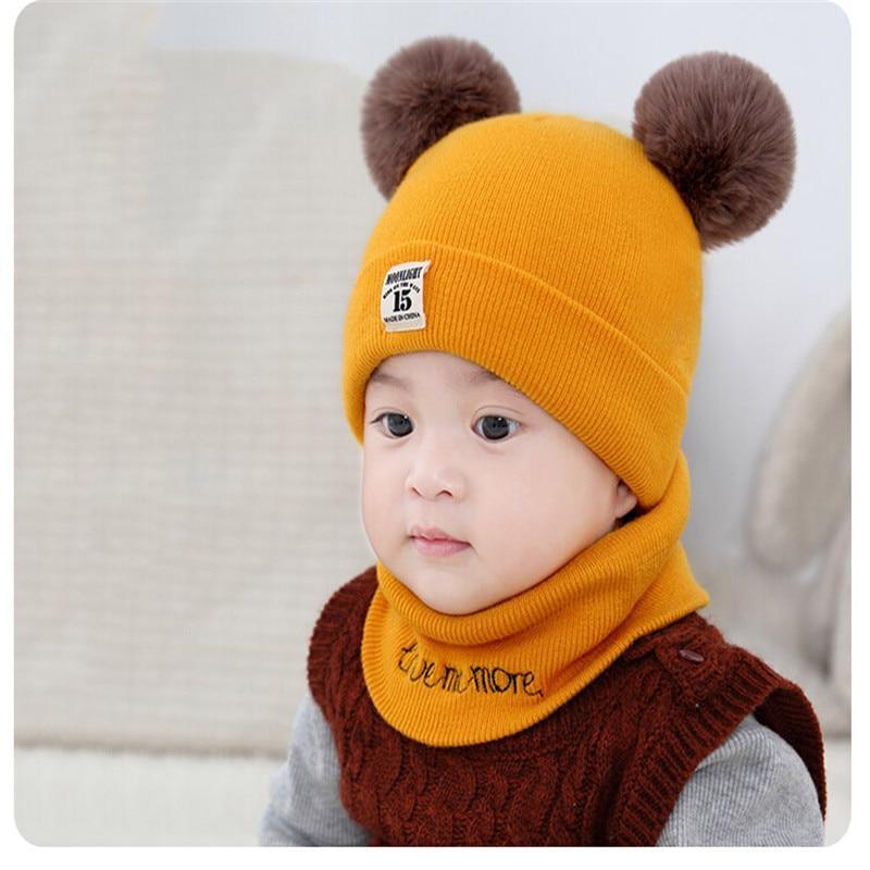 2 Pieces Baby Beanies Cap and Scarf Set Baby Kid Solid Color Plush Ball Baby Girls Hat And Scarf Set For Boys and Girls Kids In Modern Design Stevvex