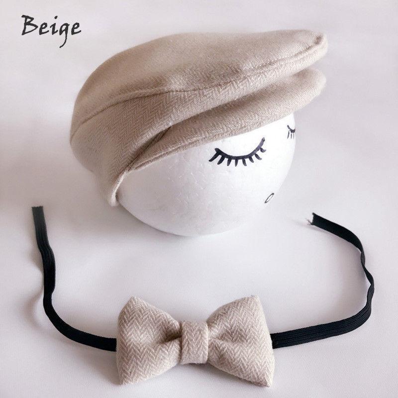 Modern Set Baby Newborn Peaked Beanie Cap Hat Bow Tie Photo Photography Prop Infant Boy Caps In elegant Modern Design Stevvex