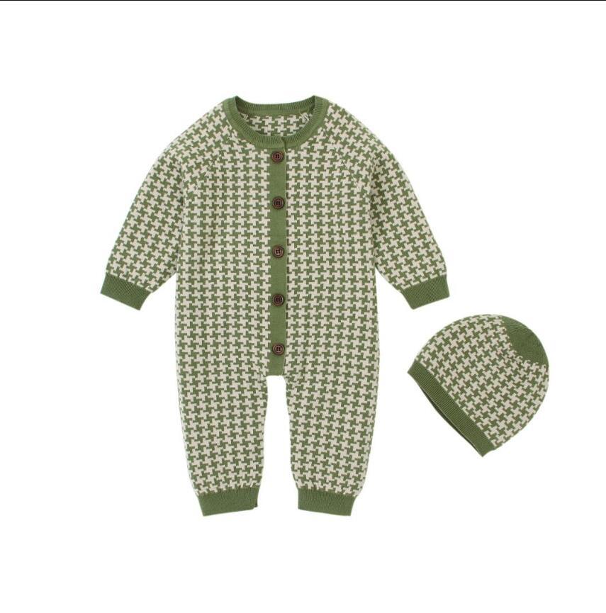 Knitted Newborn Baby Clothes Cotton Baby Romper With Plaid Hat Infant Toddler Jumpsuit For Girls And Boys Stevvex