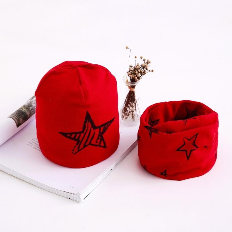 Star Print Cotton Hat And Scarf  Baby Beanie Kids Caps Children's Accessories For Boys and Girls Stevvex