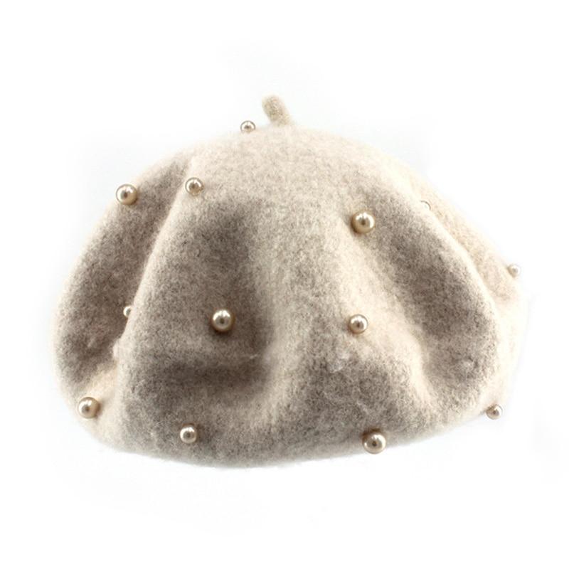 Modern Art Wool Baby Hat with Pearls Cat Candy Color Retro Baby Girl Cap Kids Beret Hats for Girls Stevvex