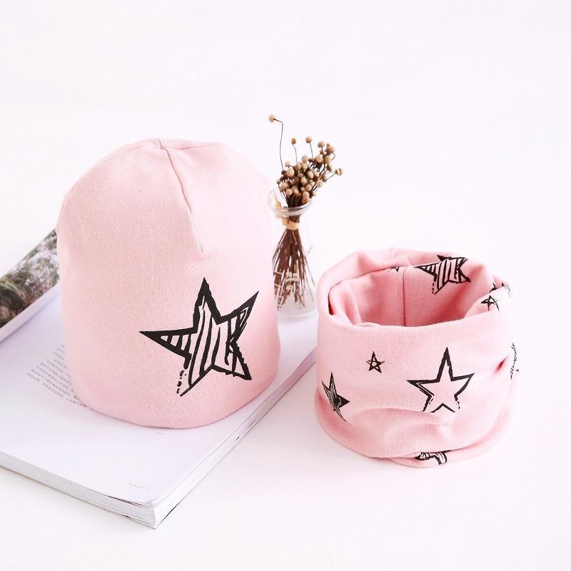 Star Print Cotton Hat And Scarf  Baby Beanie Kids Caps Children's Accessories For Boys and Girls Stevvex